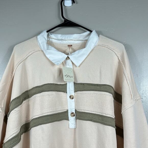 NWT Free People Blair Sweatshirt Top In Oatmeal Combo Size Large - Picture 7 of 9